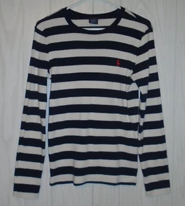 Ralph Lauren Sport 100% Cotton Ivory Navy Stripe L/S Classic Shirt LARGE EUC - Picture 1 of 7