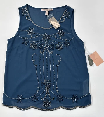 Blusa Forever 21 para mujer XS azul sin mangas lentejuelas adornada top elegante transparente NUEVA Foto 1 de 4