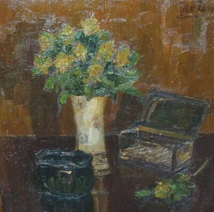 von Zawadzky Margarete 1889-1964 Stilleben Jugendstil Zigaretten Blumen Dose - Bild 1 von 8