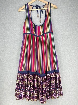 Plenty by Tracy Reese Dress Womens 8 Colorful Striped Floral Boho Festival Silk - Image 1 of 4