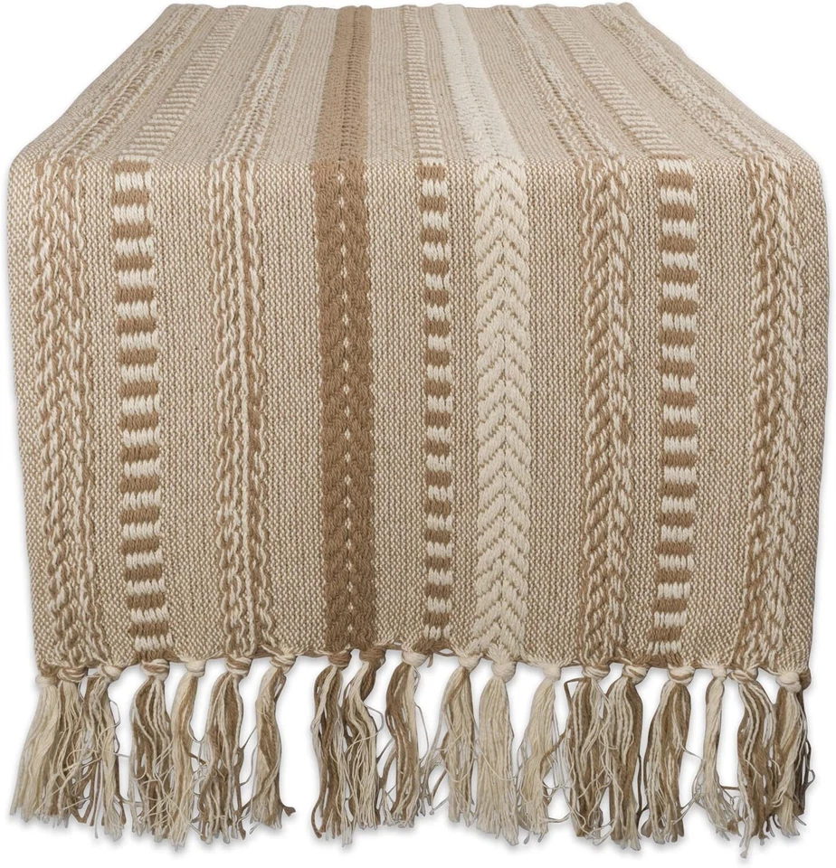 DII 15x72" Modern Cotton Braided Stripe Table Runner in Stone