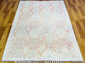 Alfombras de lana Kilim antiguas afganas nómadas de colección hechas a mano 147x202 cm - Imagen 1 de 8