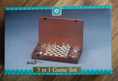 3-in-1 game set chess checkers backgammon wooden plastic pegs w/instructions - Image 1 of 4