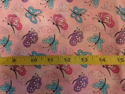CHARMS PATTY REED PINK PURPLE TEAL BUTTERFLY COTTON FABRIC 3/4 YARD+ - Image 1 of 4