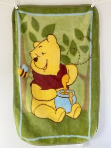 Winnie the Pooh Holding Honey Pot Bee Baby Blanket Throw Green Thick Luxe Fleece