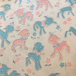 Vintage Gift Wrap  NOS 1 Sheet.  Baby Sheep Pink Blue - Picture 1 of 10