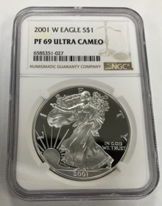 2001 W Silver Eagle ~ NGC PF 69 Ultra Cameo ~ Blast White - Picture 1 of 6