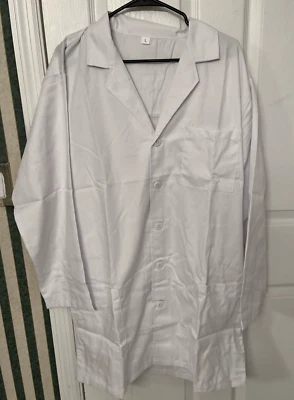 White Lab Coat Unisex Belted  Pockets 36" Long Sz Large For Dr Nurse Costume NEW - Image 1 of 4