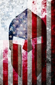 Molon Labe - Spartan Helmet & American Flag On Distressed Metal - Canvas Print - Picture 1 of 2