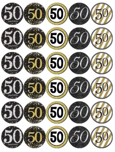 30x 50th Birthday Black Gold Cupcake Toppers Edible Wafer Paper Fairy Toppers - Picture 1 of 1