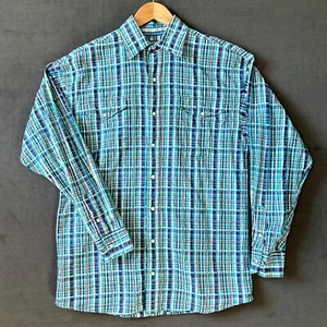 Panhandle Turquoise Plaid Shirt Western Snap Front Long Sleeve-Men's Medium Tall - Picture 1 of 10