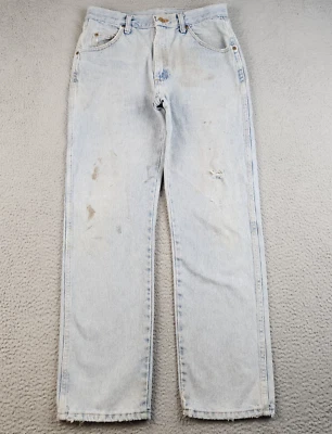 Pantalones de mezclilla Wrangler corte vaquero garaje desgastados para hombre 32x32 azul claro ropa de trabajo Foto 1 de 4