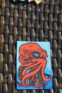 ACEO Original Art Card Red Octopus not a print - Imagen 1 de 3