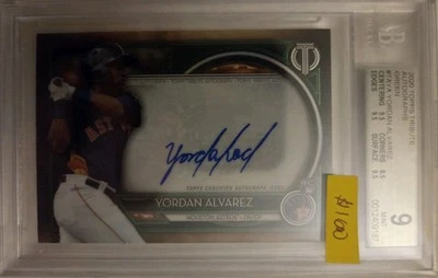 2020 Topps Tribute Yordan Alvarez Green Auto Bgs 9 - Image 1 of 4