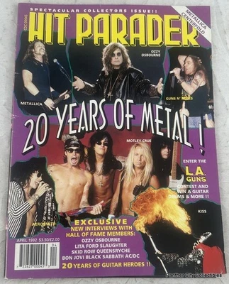 Apr 1992 Hit Parader Rock Magazine Metallica Ozzy Osbourne Motley Crue Aerosmith - Image 1 of 3