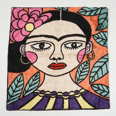 Frida Kahlo Cushion Cover Art Pillow 18"x18" Hand Embroidered — Boho Decor - Image 1 of 4