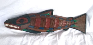 VTG Alaskan Northwest Native American Salmon 4"X 18" Wall Art Plaque Polymer - Picture 1 of 8
