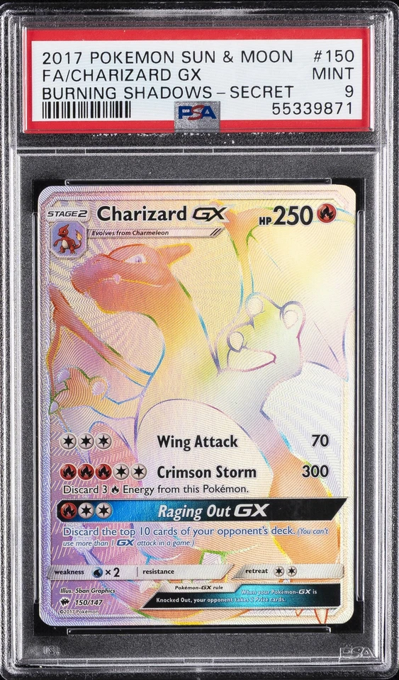 2017 POKEMON SUN & MOON BURNING SHADOWS SECRET #150 FULL ART/CHARIZARD GX PSA 9 - Image 1 of 2
