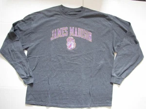 James Madison Dukes Shirt Mens Gray Purple NCAA College Football Long Sleeve Tee - Picture 1 of 4