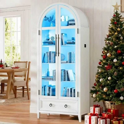 Vitrina de arco con puertas de vidrio, gabinete de curiosidades de 5 niveles con luz LED y cajón Foto 1 de 4