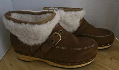 Botines zueco Free People para dama marrón roble genuino piel de oveja talla 10 Foto 1 de 4