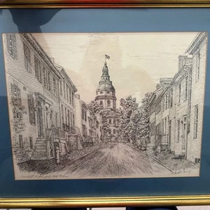 “Cornhill Street” Annapolis, MD Signed by Martin Barry Print Framed 22" X 18" - Picture 1 of 7