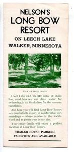 Walker, Minnesota, Nelson’s Long Bow Resort sul lago Leech, brochure vintage - Foto 1 di 3
