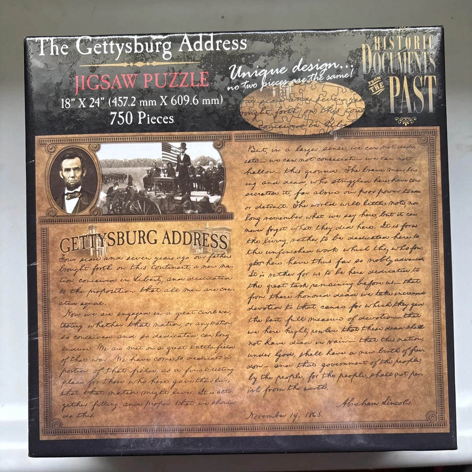 The Gettysburg Address Abraham Lincoln Jigsaw Puzzle - 750 Pieces Sealed NIB - Image 1 of 4