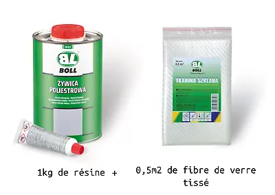 BOLL-1 Kilo De Resine Polyester + Catalyseur +fibre De Verre Tissé,auto,bateaux • 19.99€