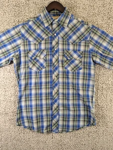 Camisa a Presión Wrangler Western Pearl Para Hombre Mediana Azul a Cuadros Cromo Costuras Bonita - Imagen 1 de 8