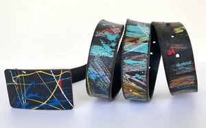 Woodstock Retro Style Jeans Belt Size 34 Tandy Men's Leather Belt Hand Painted - Picture 1 of 8