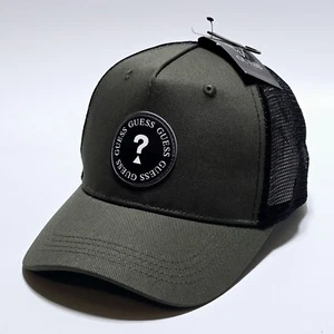 Guess Men’s Baseball Cap Snap Back Green Patch Logo Trucker Hat Mesh Twill Hat - Picture 1 of 6