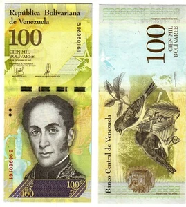 Banknote - 2017 Venezuela 100,000 Bolivares P100b UNC, value in plain brown - Bild 1 von 1