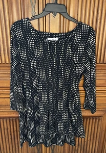 Terra SJ Apparel Top Women Medium Black Brown Dots Flowing Layered LAST CHANCE - Picture 1 of 13
