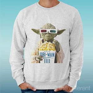 FELPA UOMO LEGGERA SWEATER GRIGIO CHIARO GREY OBI WAN POP CORN FILM 3D OCCHIALI - Bild 1 von 1
