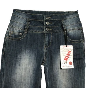 First Kiss Jeans Damen 29x32 dunkelblau hoher Bund Knopfverschluss distressed - Bild 1 von 11