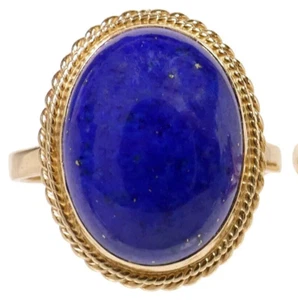 14K Gold Oval Lapis Lazuli Cabochon Cocktail Ring Size 6.75 - Picture 1 of 8