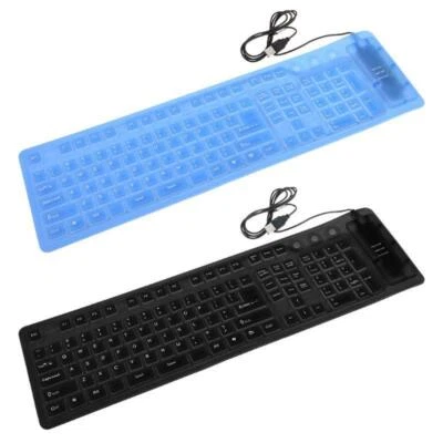 109 Keys Black Waterproof USB Silicone Rubber Flexible Foldable Keyboard For PC - Image 1 of 4