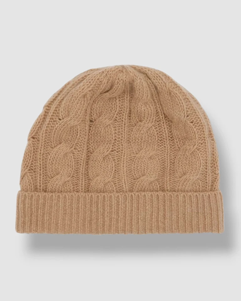 Gorro para mujer Portolano beige cachemir tejido con cable OS Foto 1 de 1