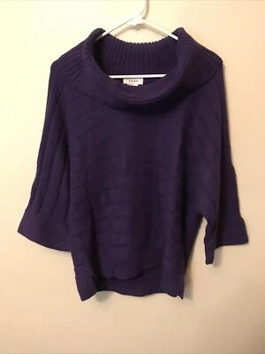 Kate Hill Sweater Women Medium Purple Turtleneck 3/4 Sleeve Pullover knit - Image 1 of 4