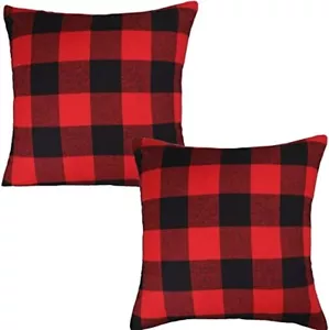 Set of 2 Buffalo Check Plaid Throw Pillow Covers Cushion Case Red and black - Picture 1 of 4