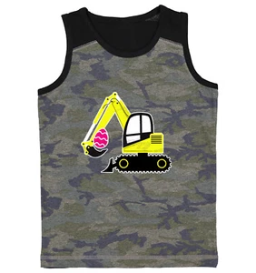 Excavator With Pink Easter Egg - Construction Bunny Youth Contrast Tank Top - Picture 1 of 7