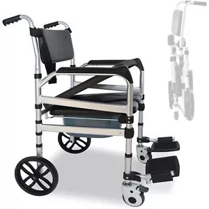 Aluminum 4-in-1 Shower Commode Chair Wheelchair Foldable Bedside Toilet Aid 270l - Picture 1 of 13