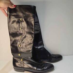 Salvatore Ferragamo Womens Riding Boots Black Leather Knee High Zip Italy 8.5 Aa