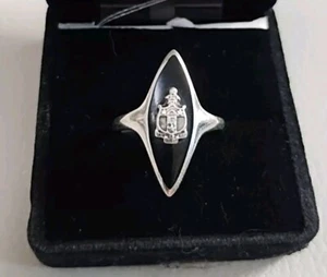 Vintage Tau Delta Eta Sorority / Fraternity LGB Sterling With Onyx Ring Sz 4 - Picture 1 of 3