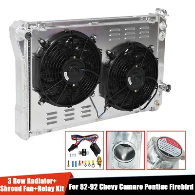 For 82-92 Chevy Camaro Pontiac Firebird 3 Row Radiator+Shroud Fan+Thermostat Kit - Image 1 of 4