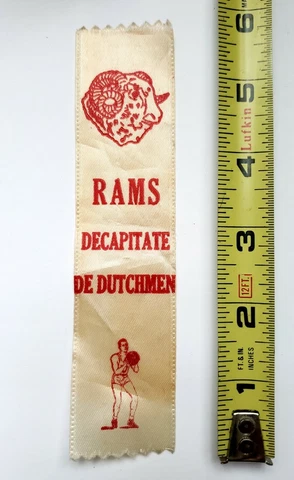VINTAGE 1950s RAMS DECAPITATE DE DUTCHMEN BASKETBALL PROMO RIBBON - 1960s NCAA Cover