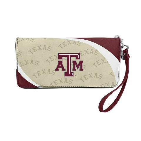 NEW! TEXAS A&M AGGIES "CURVE" ZIP ORGANIZER WALLET WRISTLET Cover
