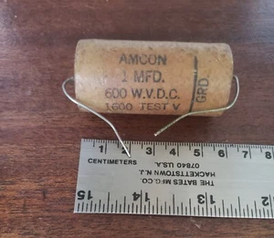 De colección Amcon 1 MFD 600 WV.D.C. Condensador axial sellado 1600 Test V GRD - Imagen 1 de 5