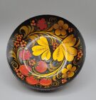 Vintage Russian Hand Painted Bowl Berries & Flowers Black Gold & Red 5